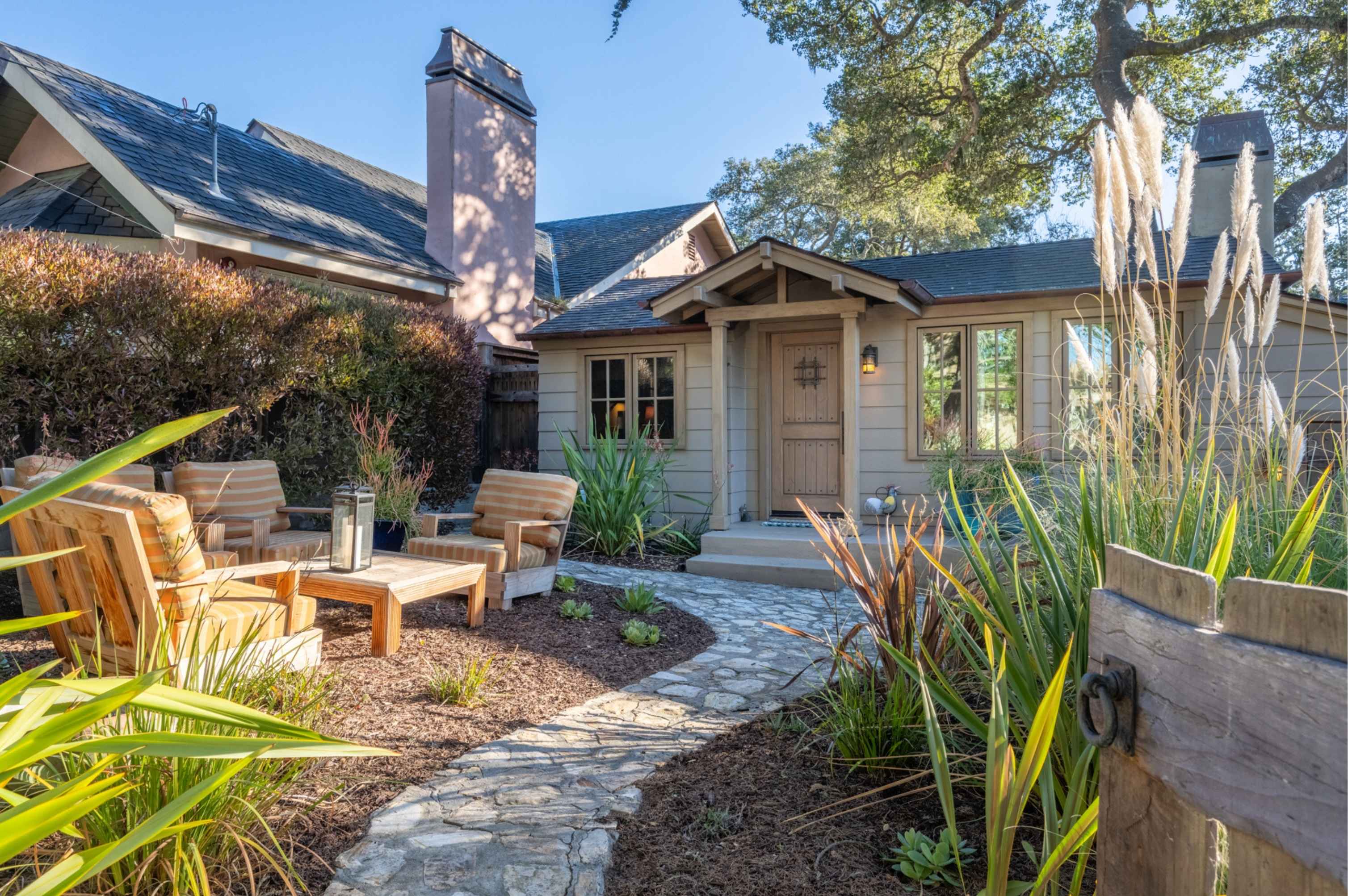 An elegant Carmel residence with sweeping views toward Point Lobos, perfectly capturing the brisk, clear beauty of the winter season.