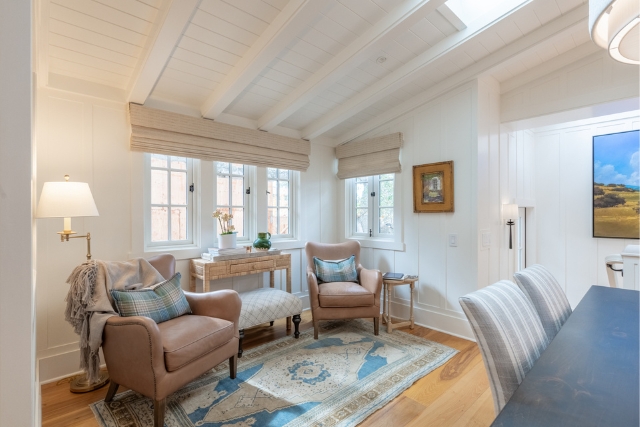 Open concept sitting and dining space with abundant natural light at the Casanova cottage.